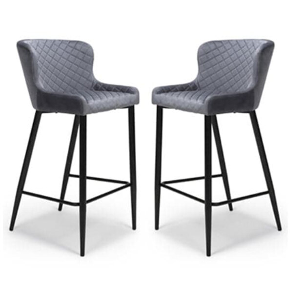 Margate Grey Fabric Bar Stools With Metal Legs In Pair