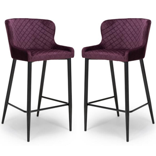 Margate Mulberry Fabric Bar Stools With Metal Legs In Pair