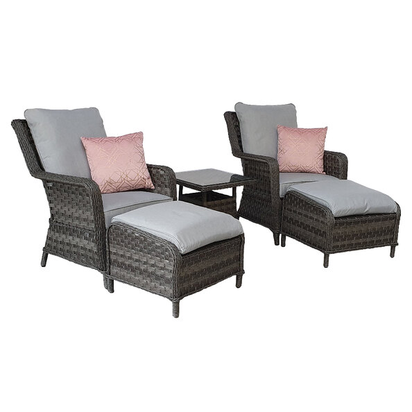 Malti Rattan Garden Lounge Set With Side Table In Grey