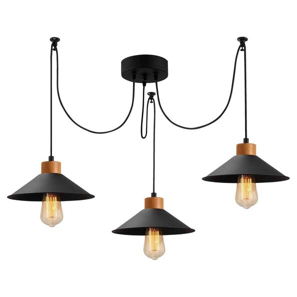 Manavgat 3 Light Metal Ceiling Pendant Light in Black