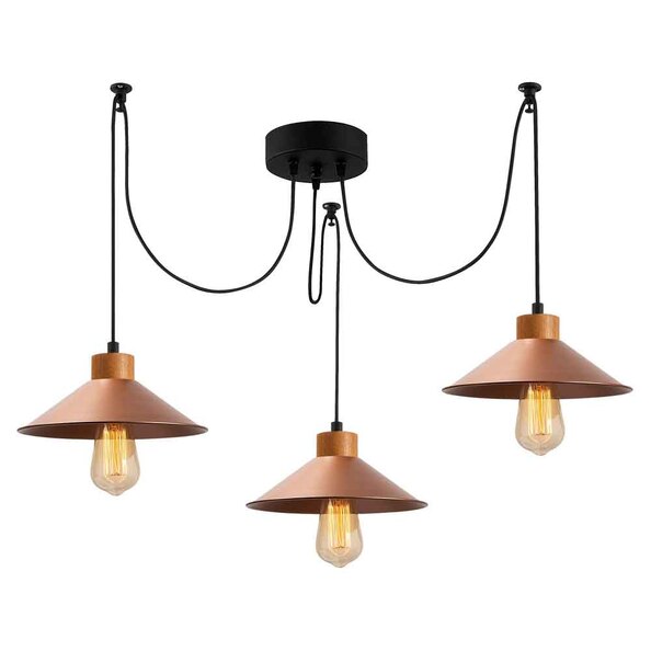 Manavgat 3 Light Metal Ceiling Pendant Light in Copper
