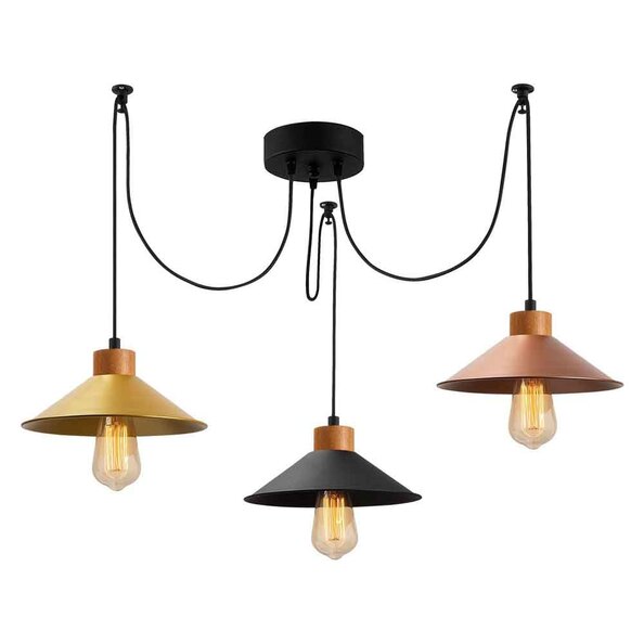 Manavgat 3 Light Metal Ceiling Pendant Light in Gold and Black