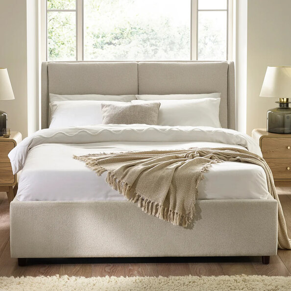 Manistee Fabric Ottoman Storage Double Bed - Beige