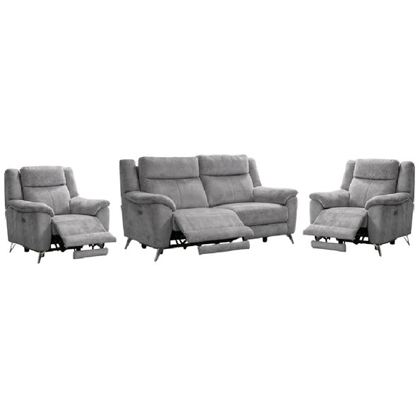 Mankato Fabric Electric Recliner 3+1+1 Seater Sofa Set In Ash