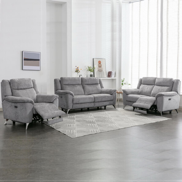 Mankato Fabric Electric Recliner Sofa Suite In Ash