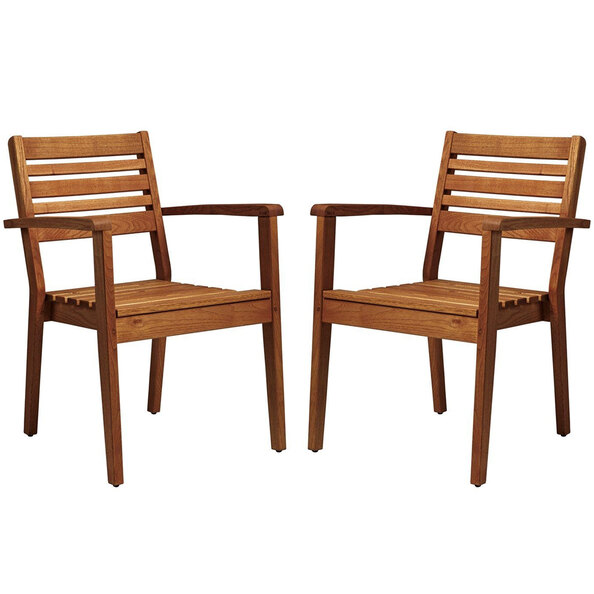 Marietta Natural Outdoor Wooden Armchairs In Pair