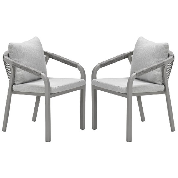 Marietta Taupe Aluminium Dining Chairs With Cushion In Pair