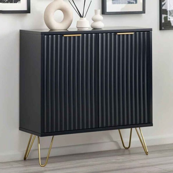 Marius Wooden Storage Cabinet with Gold Metal Legs in Matt Black