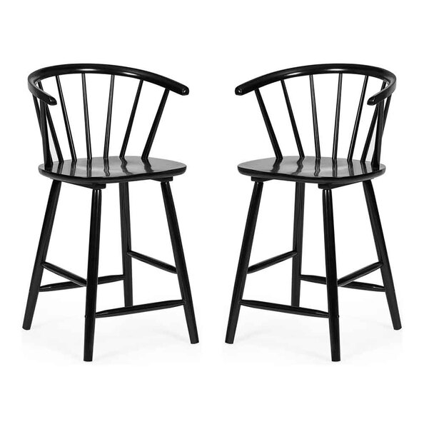Marleno Black Wooden Bar Stools in Pair