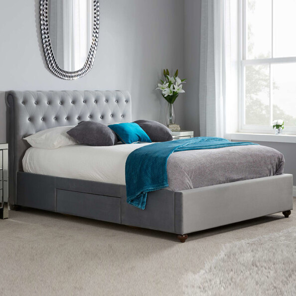 Marlowe Fabric Super King Size Bed With 2 Drawers In Grey