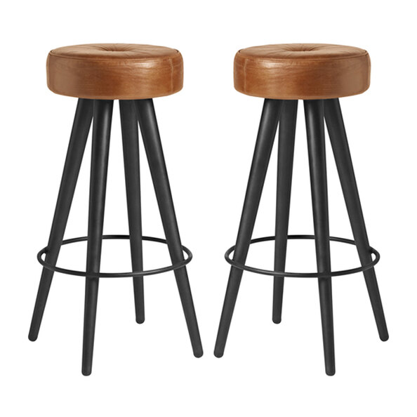 Maror Bruciato Tan Genuine Leather Bar Stools In Pair