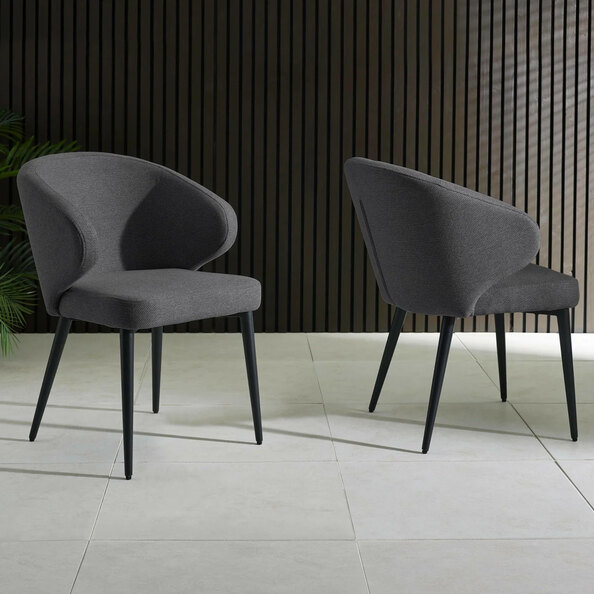 Mars Dark Grey Fabric Dining Chairs With Black Legs - Pair