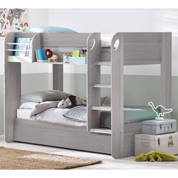 Mars Wooden Children Bunk Bed With Ladder In Grey Oak