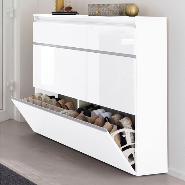 Marshall 120cm High Gloss Shoe Cabinet With 2 Flap Doors In White