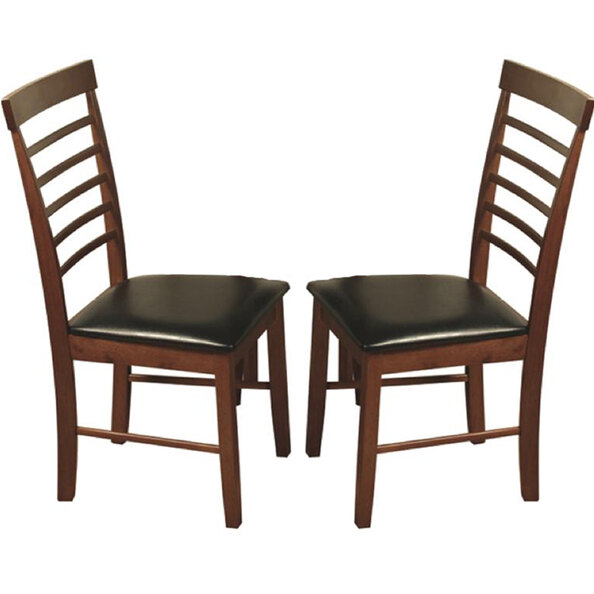 Marsic Dark Oak Wooden Dining Chairs With Leather Seat In Pair