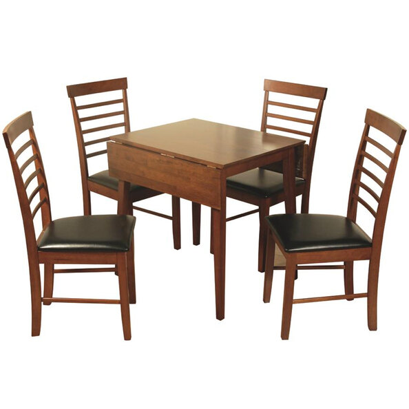 Marsic Wooden Square Drof Leaf Dining Table With 4 Chairs In Dark Oak