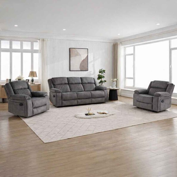 Martinez Fabric Recliner 3+1+1 Seater Sofa Set in Slate Grey