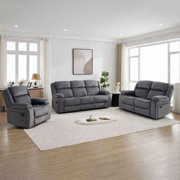 Martinez Fabric Recliner 3+2+1 Seater Sofa Set in Slate Grey