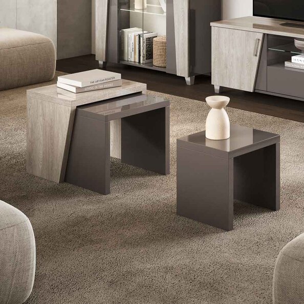 Marvix High Gloss Nest of 3 Tables in Grey