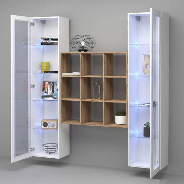 Marysville High Gloss LED Display Cabinet With 2 Glass Doors And 6 Shelves In White