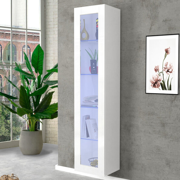 Mcrae Wooden LED Display Cabinet With 1 Glass Door In Matt White