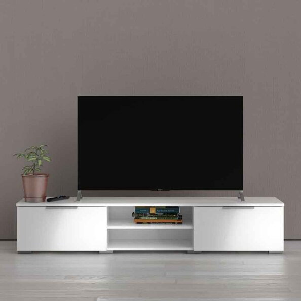 Matcher High Gloss TV Stand With 2 Doors 2 Shelves In White