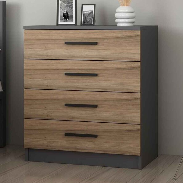 Mavero Wooden Chest of 4 Drawers in Anthracite and Walnut