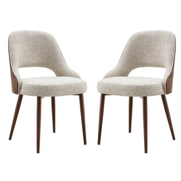 Mavion Walnut and Light Taupe Fabric Dining Chair in Pair