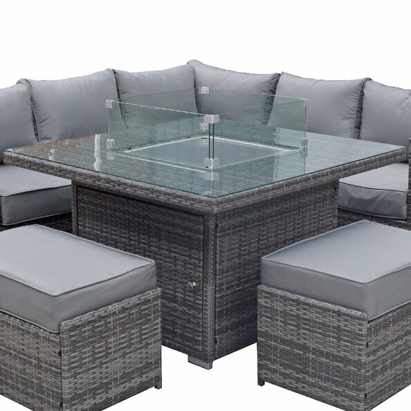 Maxton Rattan Garden Firepit Dining Table In Grey