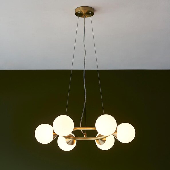 Mayetta 6 Light Glass Pendant Ceiling Light In Satin Brushed Gold
