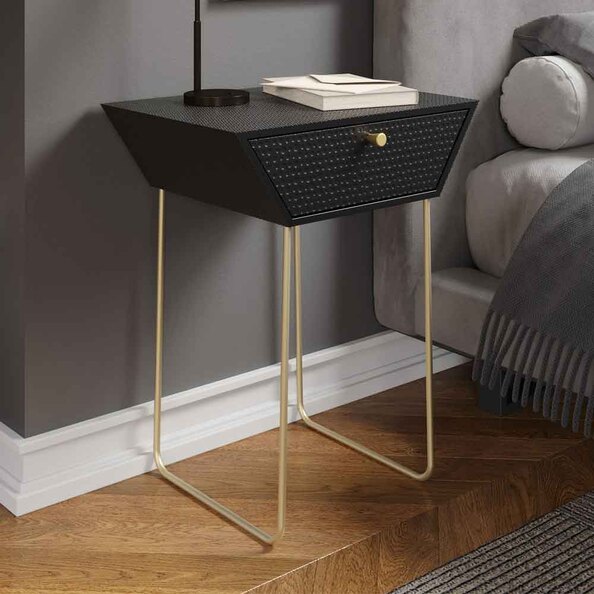 Mccall Metal Bedside Cabinet With 1 Drawer - Black And Gold