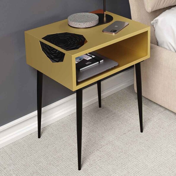 Mccall Wooden Bedside Cabinet With Black Legs - Gold