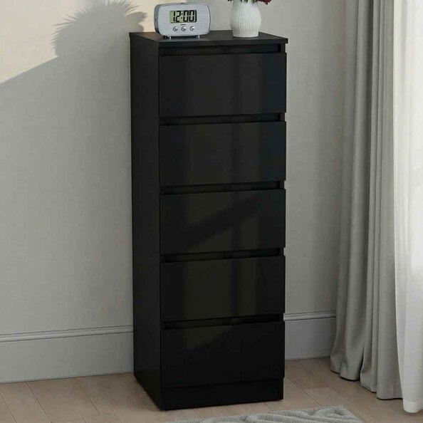 Mcgowan Narrow Wooden Chest Of 5 Drawers in Black