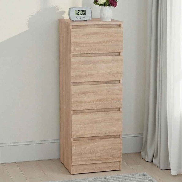 Mcgowan Narrow Wooden Chest Of 5 Drawers in Sonoma Oak