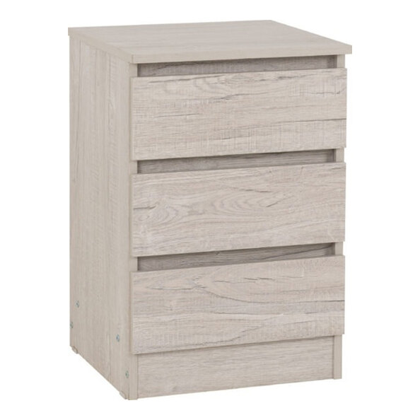 Mcgowan Wooden Bedside Cabinet With 3 Drawers In Urban Snow