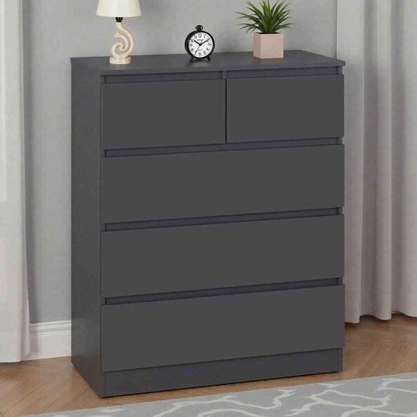 Mcgowan Wooden Chest Of 5 Drawers in Grey