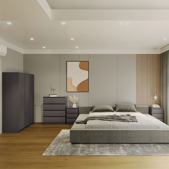 Mcgowen Wooden Bedroom Furniture Set with 3 Doors in Grey