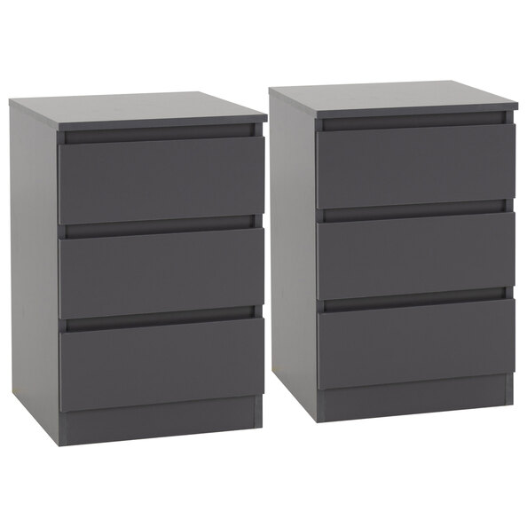 Mcgowen Wooden Bedside Cabinet With 3 Drawers In Grey