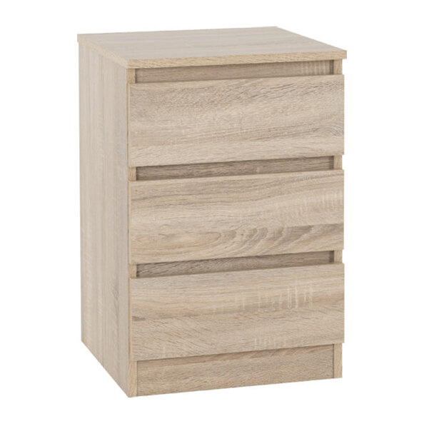 Mcgowen Wooden Bedside Cabinet With 3 Drawers In Sonoma Oak