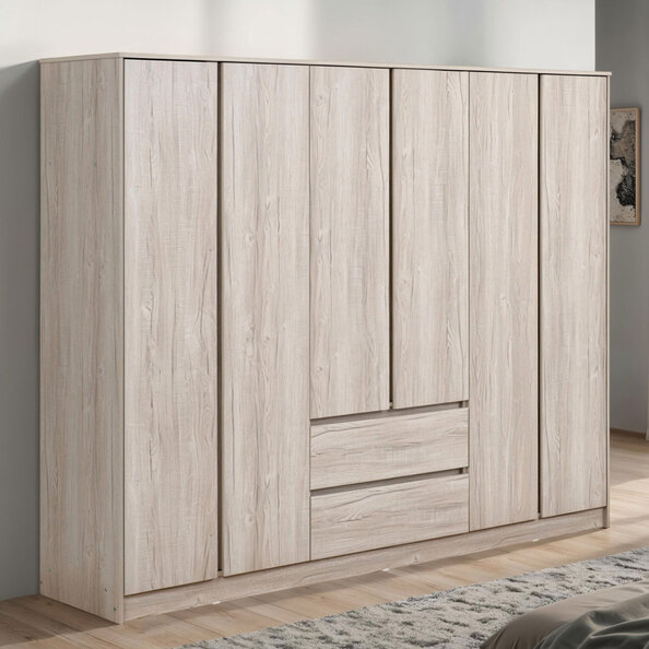 Mcgowen Wooden Wardrobe with 6 Doors 2 Drawers in Urban Snow