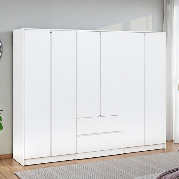 Mcgowen Wooden Wardrobe with 6 Doors 2 Drawers in White