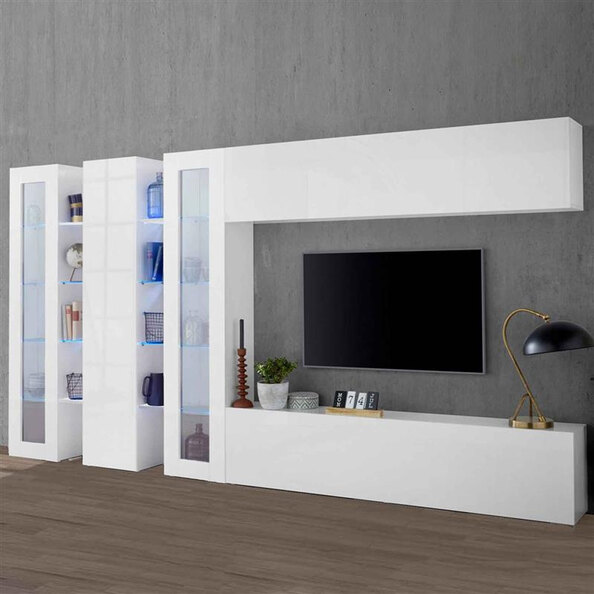 Mcrae LED White Glossy Entertainment Unit With 2 Glass Doors In White