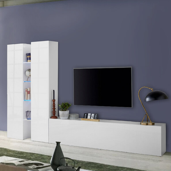 Mcrae LED High Glossy L Shape Entertainment Unit With 3 Doors In White