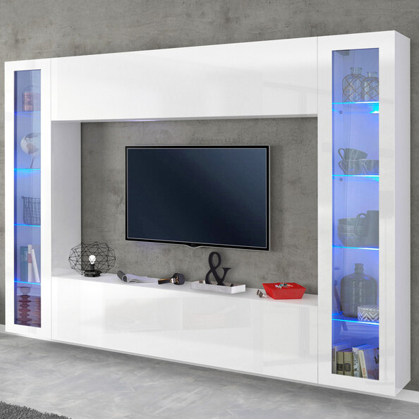 Mcrae LED High Glossy Square Entertainment Unit With 2 Glass Doors In White
