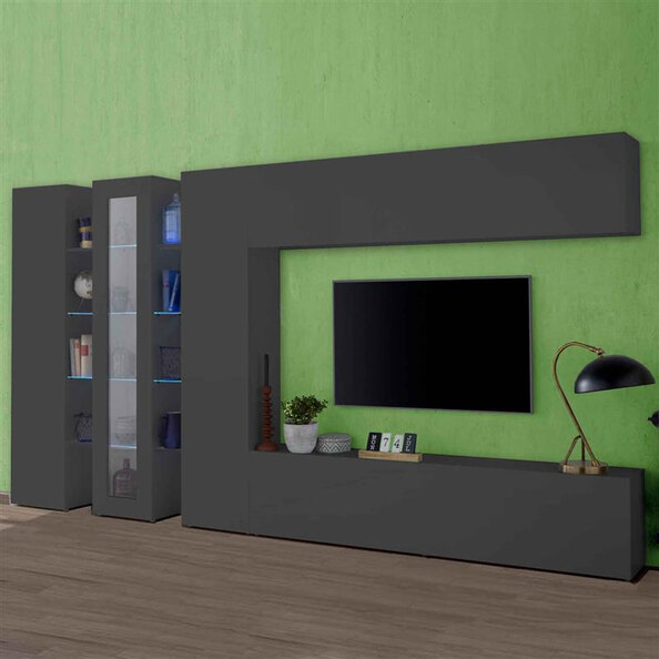 Mcrae LED Wooden Entertainment Unit With 1 Glass And 4 Doors In Anthracite