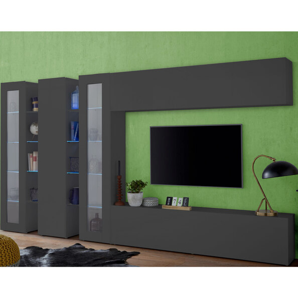 Mcrae LED Wooden Entertainment Unit With 2 Glass Doors In Anthracite