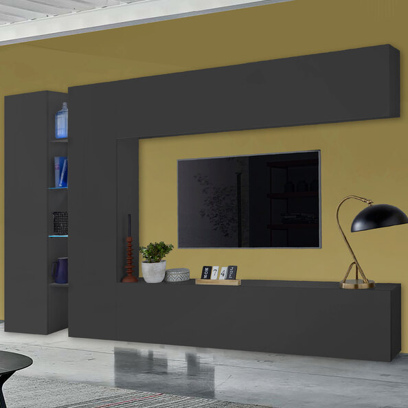 Mcrae LED Wooden Entertainment Unit With 4 Doors In Anthracite Oak