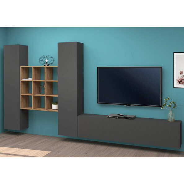 Mcrae LED Wooden L Shape Entertainment Unit With 3 Doors In Anthracite Oak