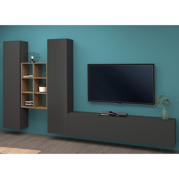 Mcrae Wooden L Shape Entertainment Unit With 3 Doors In Anthracite Oak