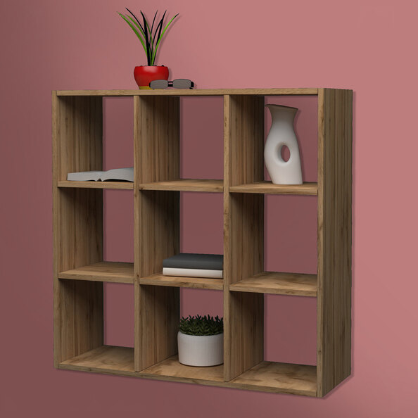 Mcrae Wooden Shelving Unit With 9 Shelves In Wotan Oak